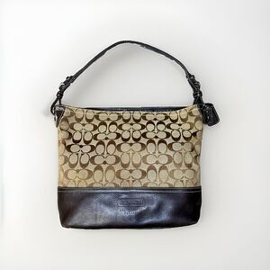 Vintage Coach 2156 Premium Leather Jacquard Signature Hobo Bag Y2K Brown Tan